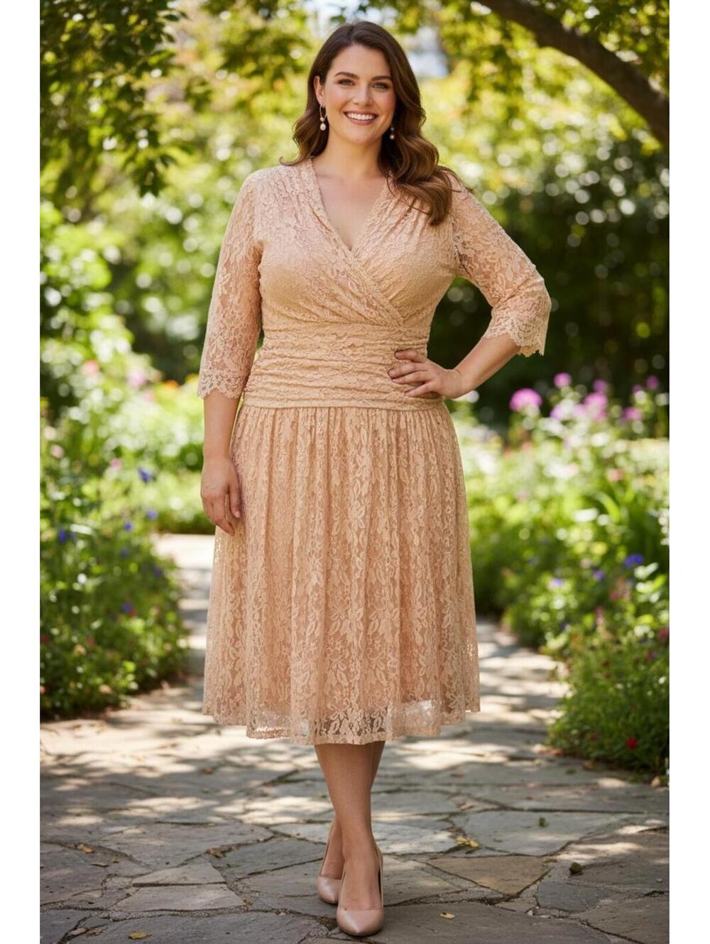 Kiyonna Lace Cocktail Dress Blush Pink Plus Size 1X 14/16